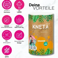 12M+|6 Lat+ | KNETA Wegańska masa plastyczna w puszce XXL, 1kg - pomarańczowa