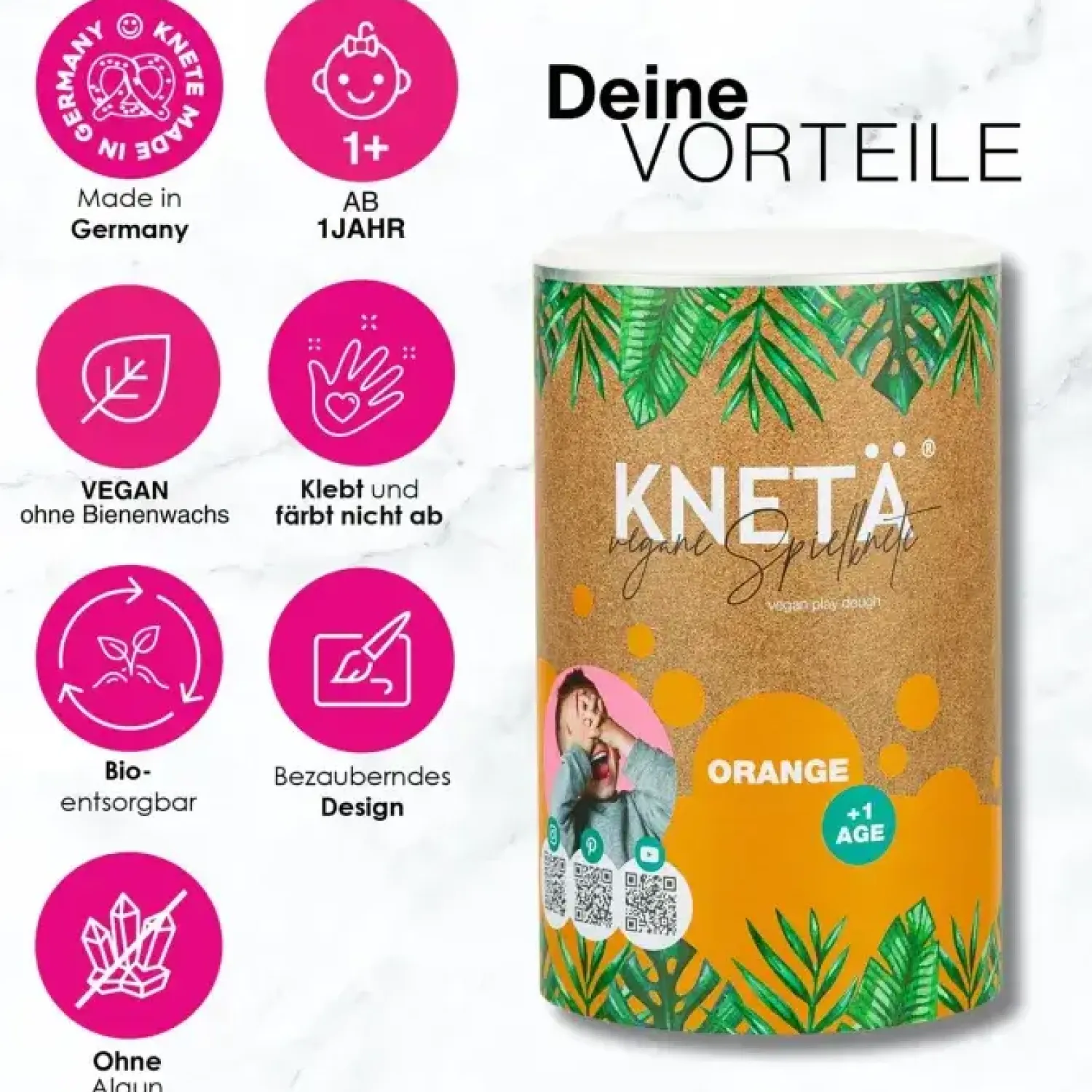 12M+|6 Lat+ | KNETA Wegańska masa plastyczna w puszce XXL, 1kg - pomarańczowa