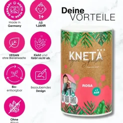 12M+|7 Lat+ | KNETA Wegańska masa plastyczna w puszce XXL, 1kg - rosa