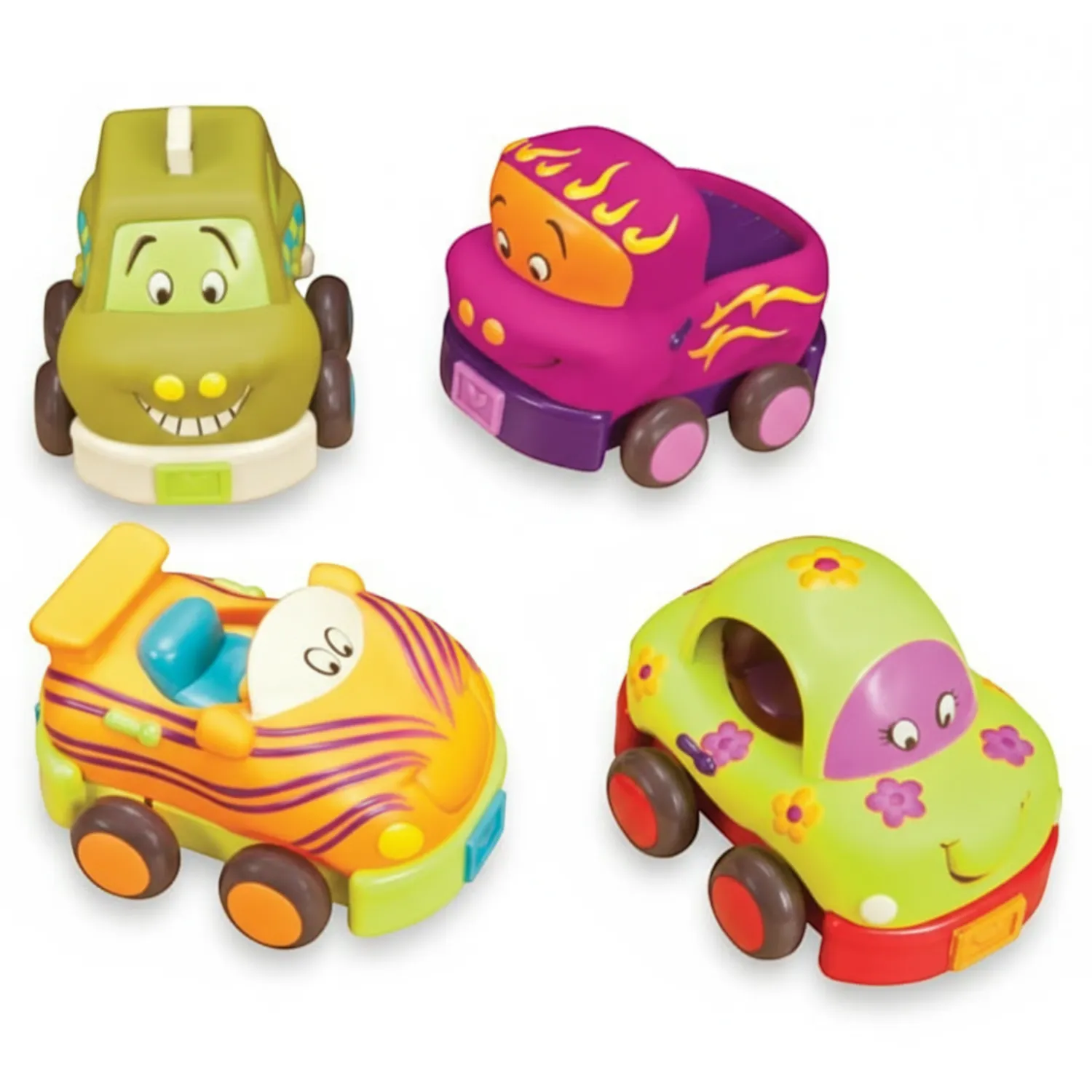 12M+|3 Lata + | B.Toys Wheeee-ls! – zestaw 4 autek z napędem wersja z zielenią