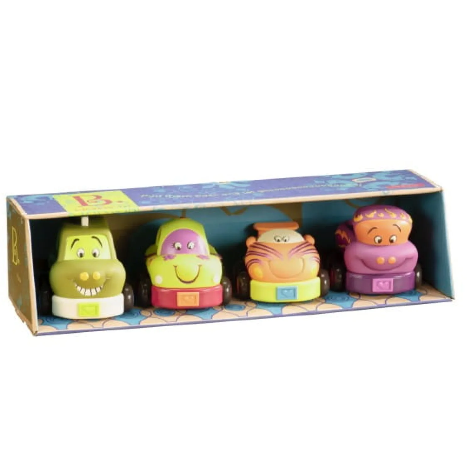 12M+|3 Lata + | B.Toys Wheeee-ls! – zestaw 4 autek z napędem wersja z zielenią