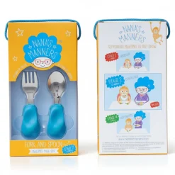 Metoda Blw|Naczynia Dla Dzieci | Nanas Manners Widelec i łyżka 1-3 lat, ETAP 2 - blue