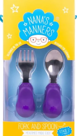 Metoda Blw|Naczynia Dla Dzieci | Nanas Manners Widelec i łyżka 1-3 lat, ETAP 2 - purple