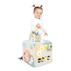Aktywizujące|2 Lata + | Janod Wielofunkcyjna kostka edukacyjna z pętlą duża Sweet Cocoon