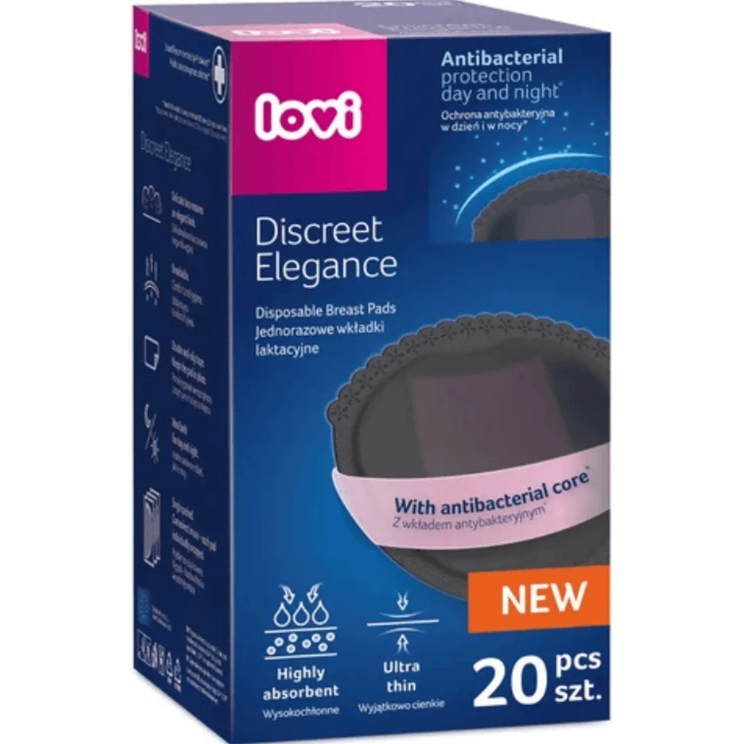 Wkładki Laktacyjne | LOVI Wkładki laktacyjne antybakteryjne Discreet Elegance 20 szt., czarne