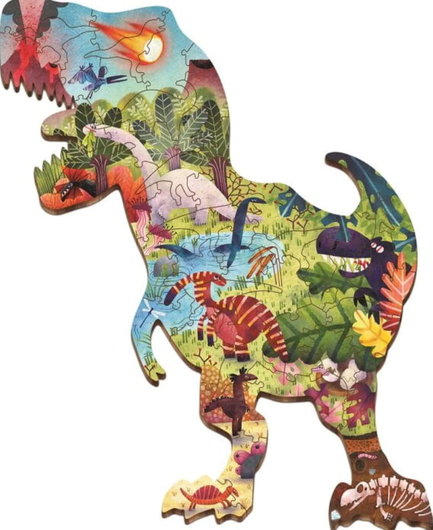 6 Lat+|7 Lat+ | Ludattica WOODY PUZZLE – drewniane puzzle konturowe – DINOZAURY