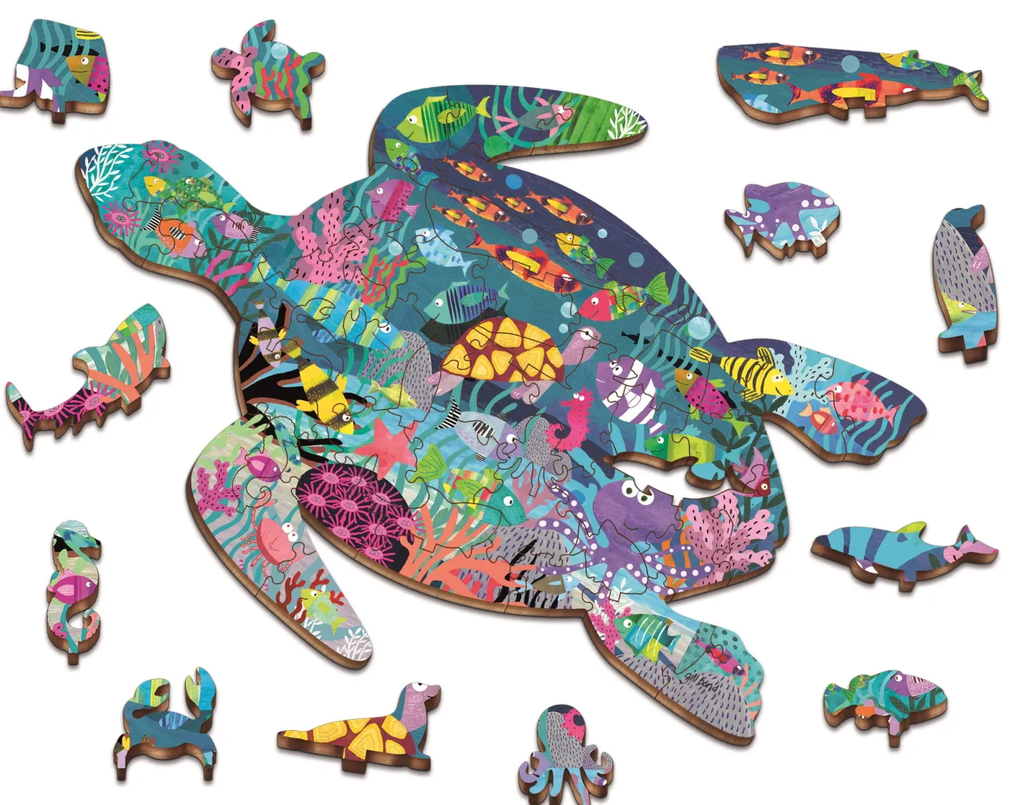 6 Lat+|7 Lat+ | Ludattica WOODY PUZZLE – drewniane puzzle konturowe – OCEAN
