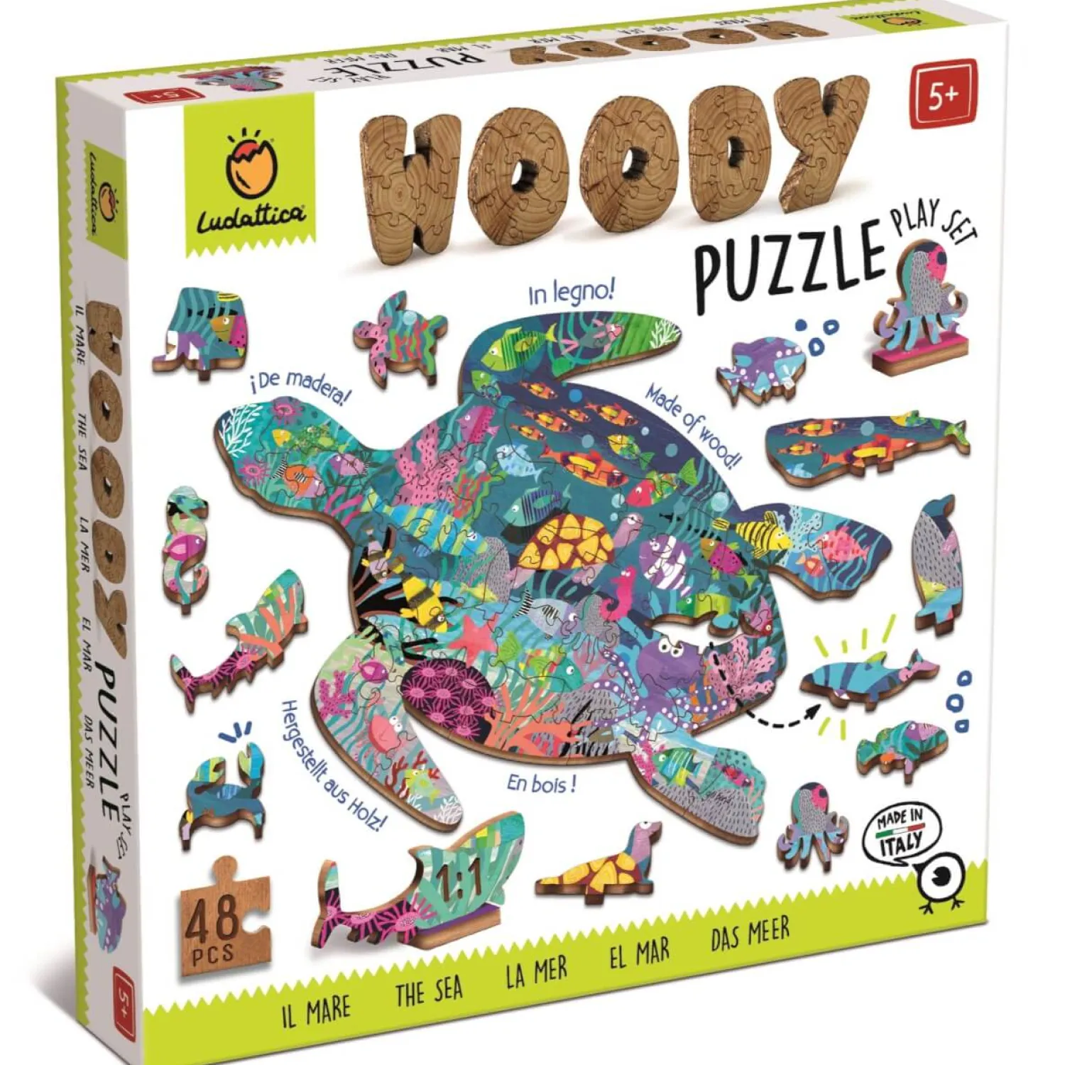 6 Lat+|7 Lat+ | Ludattica WOODY PUZZLE – drewniane puzzle konturowe – OCEAN