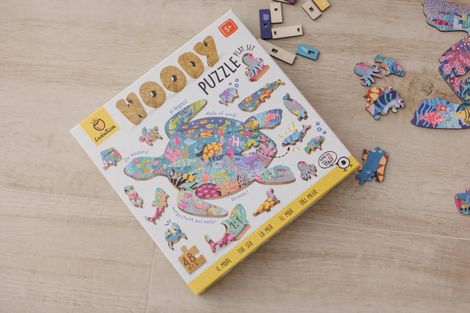 6 Lat+|7 Lat+ | Ludattica WOODY PUZZLE – drewniane puzzle konturowe – OCEAN