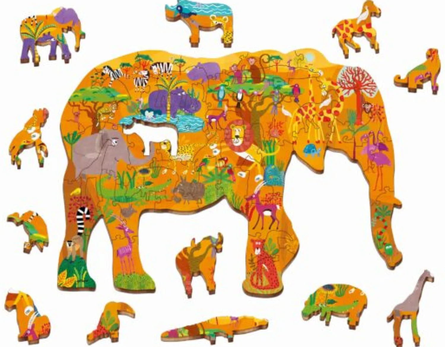 8 Lat+|Puzzle | Ludattica WOODY PUZZLE – drewniane puzzle konturowe – SAWANNA