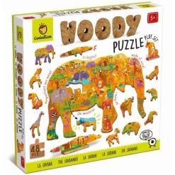 8 Lat+|Puzzle | Ludattica WOODY PUZZLE – drewniane puzzle konturowe – SAWANNA