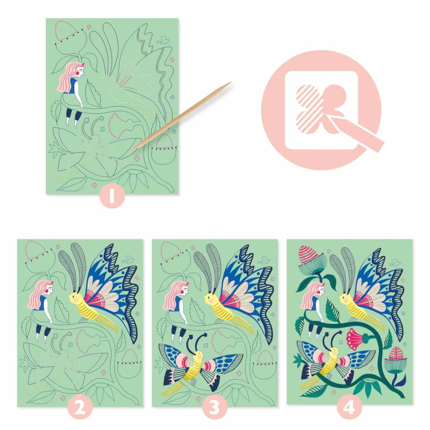Zdrapywanki|8 Lat+ | Djeco Wydrapywanka TAJEMNICZY OGRÓD (pastelowa)