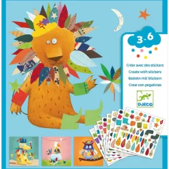 6 Lat+|3 Lata + | Djeco Zestaw artystyczny z naklejkami ZWIERZĘTA 3+