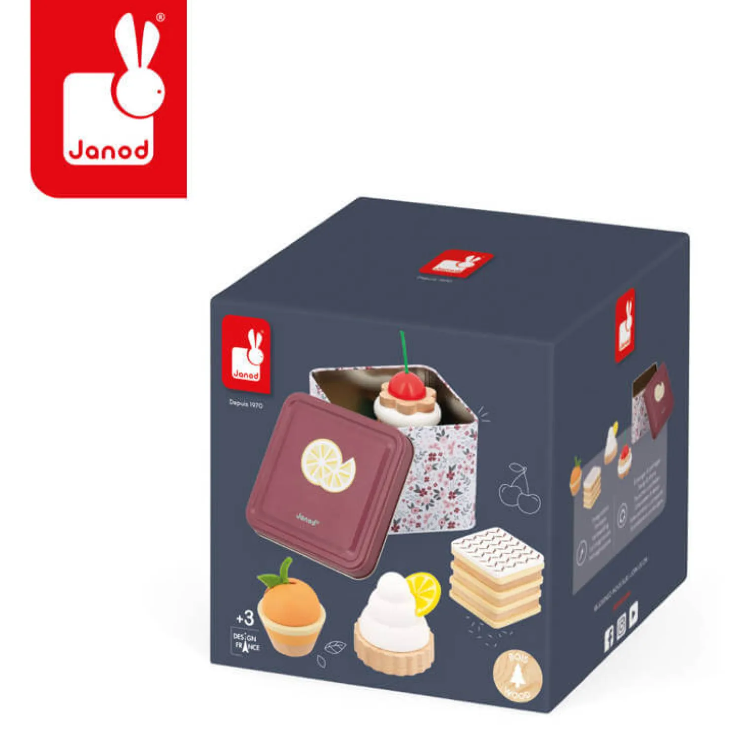 2 Lata +|Odgrywanie Ról | Janod Zestaw drewnianych ciastek w metalowej puszce Twist 3+