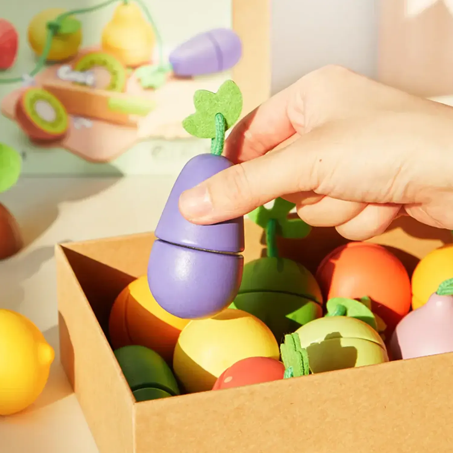 Montessori|4 Lata + | Mideer Zestaw drewnianych zabawek - Owoce i warzywa do krojenia