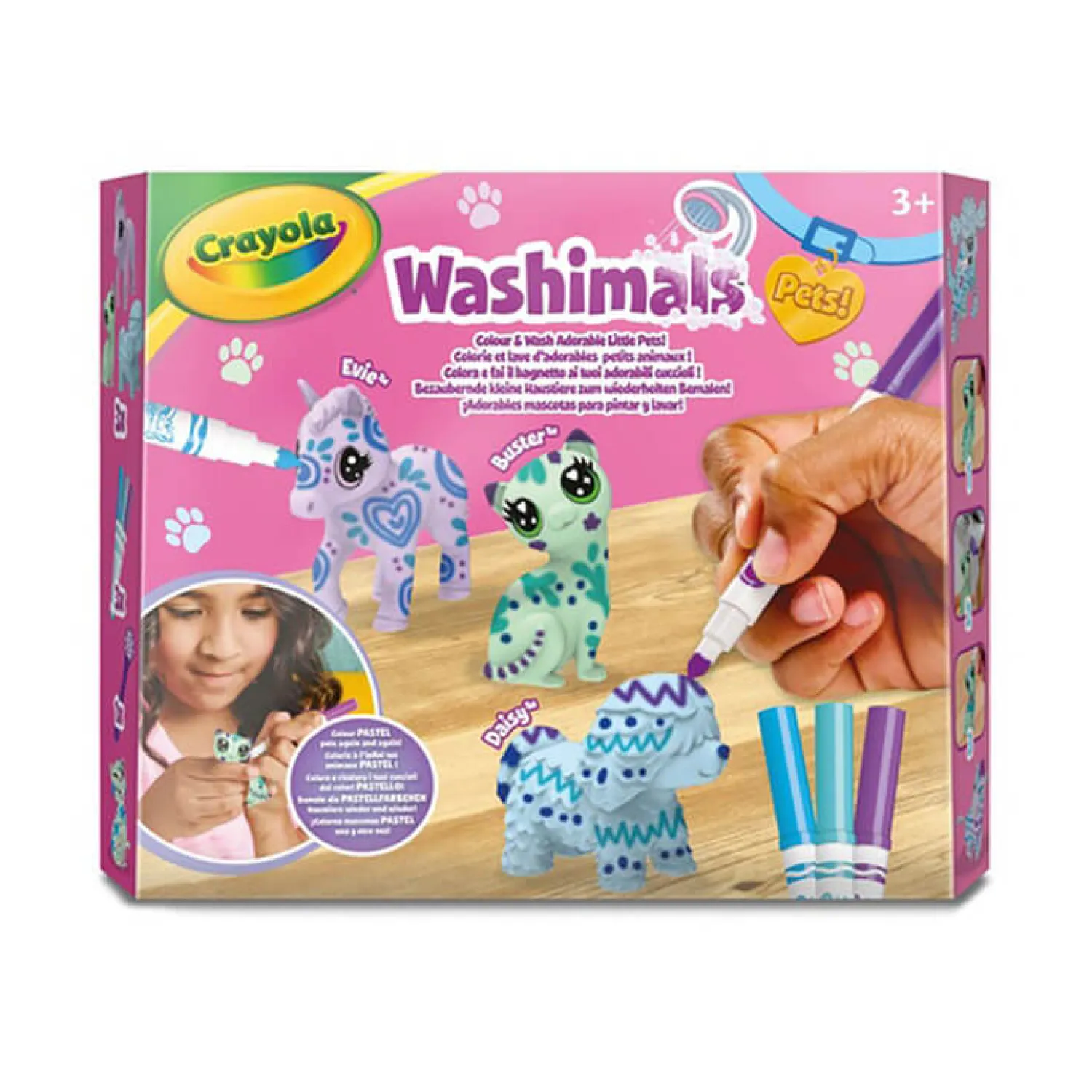 Kolorowanki|Zestawy Kreatywne | Crayola Zestaw 3 figurek do malowania i mycia Washimals, Pastel Pets 3+