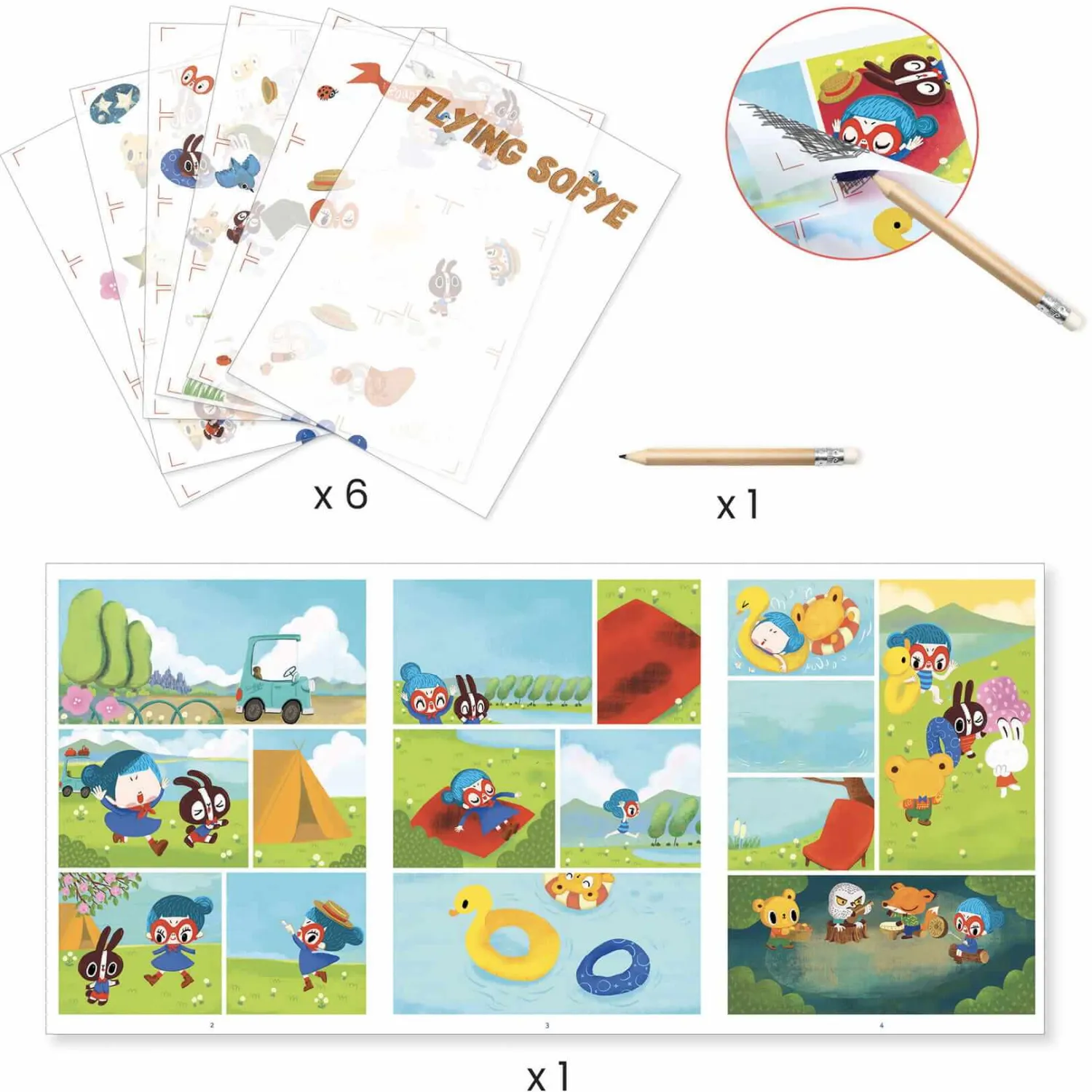 Zestawy Kreatywne|6 Lat+ | Djeco Zestaw kalkomanii - komiks LATAJĄCA SOFYE 5+