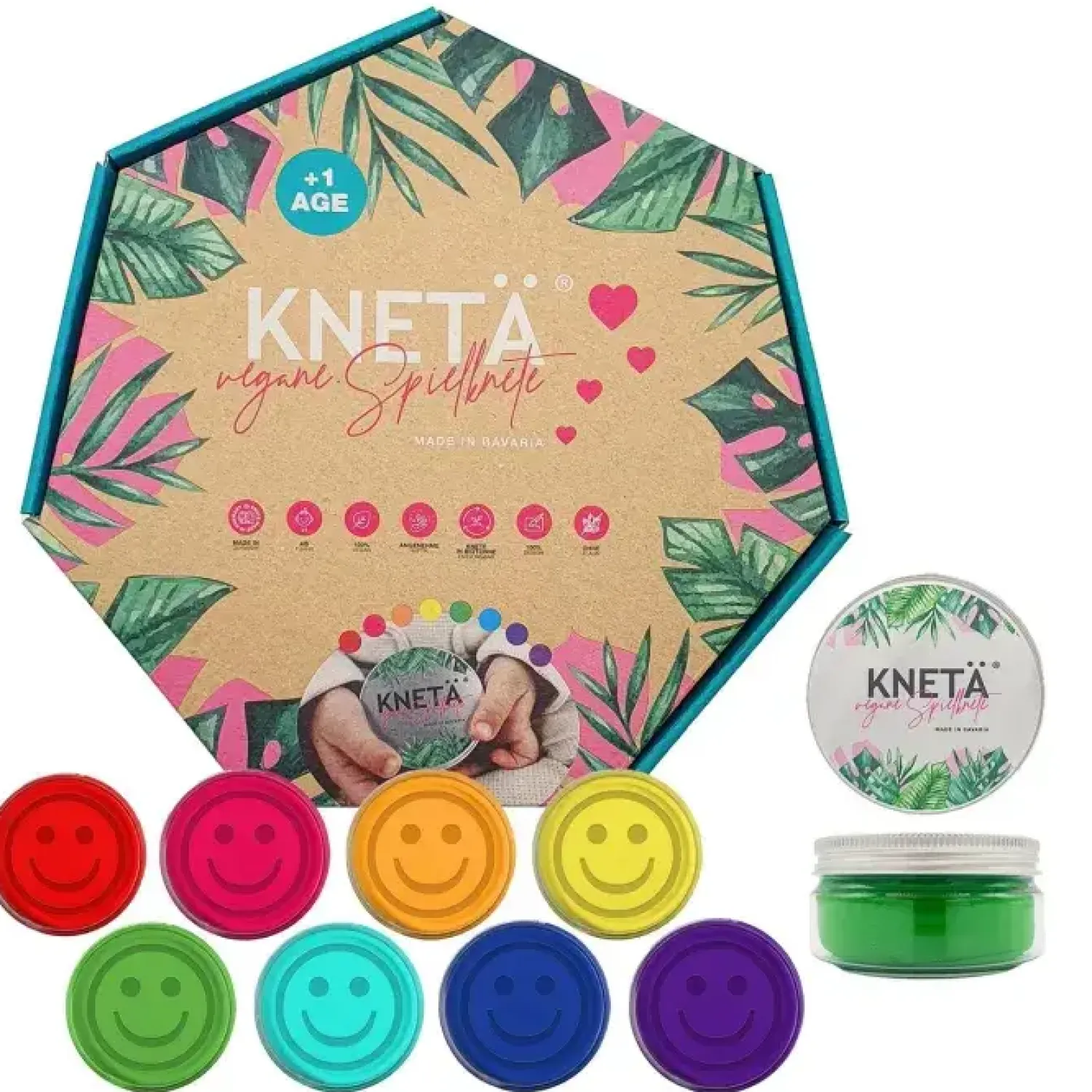 12M+|6 Lat+ | KNETA Zestaw 8 kolorów wegańskiej ciastoliny w puszkach, 8x125g