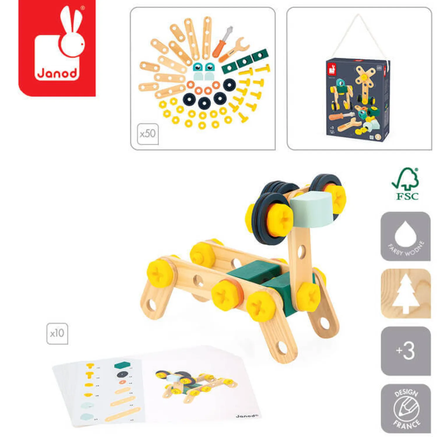 3 Lata +|2 Lata + | Janod Zestaw konstruktora 50 elementów Brico'kids 3+
