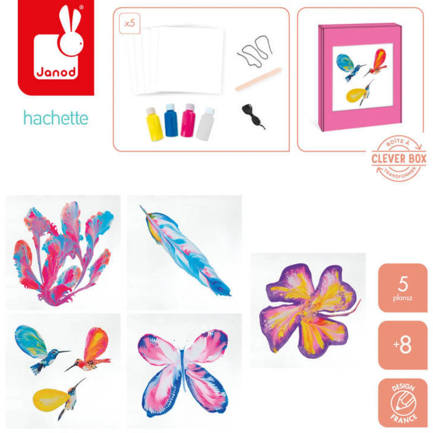 8 Lat+|Zestawy Kreatywne | Janod Zestaw kreatywny Malowanie łańcuszkiem - Pouring painting Kwiaty I love creativity 8+