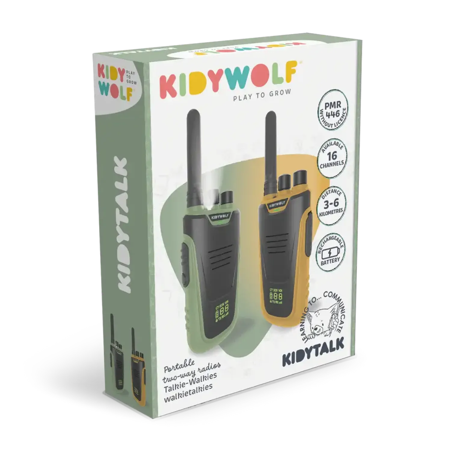 6 Lat+|7 Lat+ | Kidywolf Zestaw krótkofalówek Walkie Talkie KIDYTALK - zielono-pomarańczowe