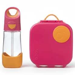 Lunchboxy|Bidony I Butelki | b.box Zestaw Mini Lunchbox + Butelka tritanowa ze słomką 450 ml - Strawberry Shake