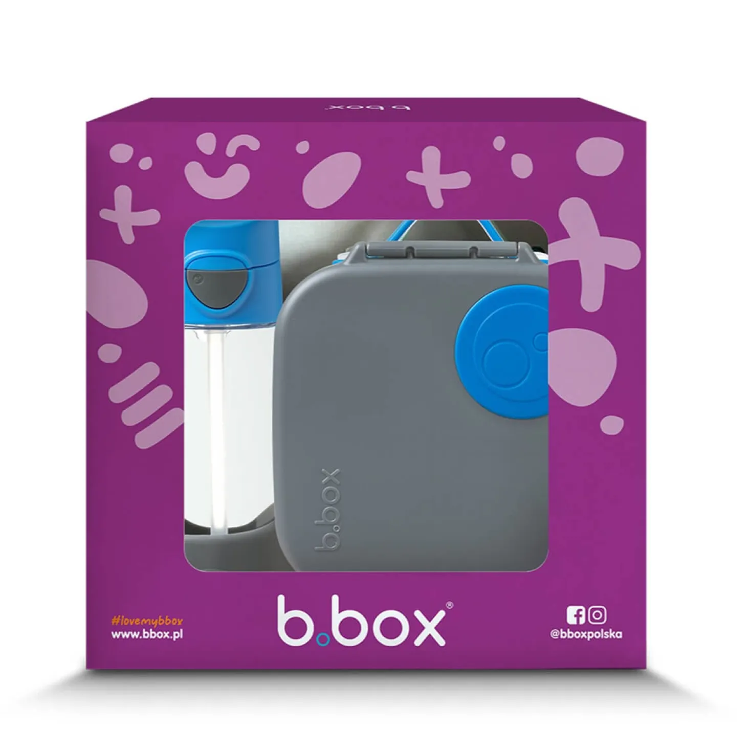 Zestaw Mini Lunchbox + Butelka tritanowa ze słomką 450 ml - Blue Slate