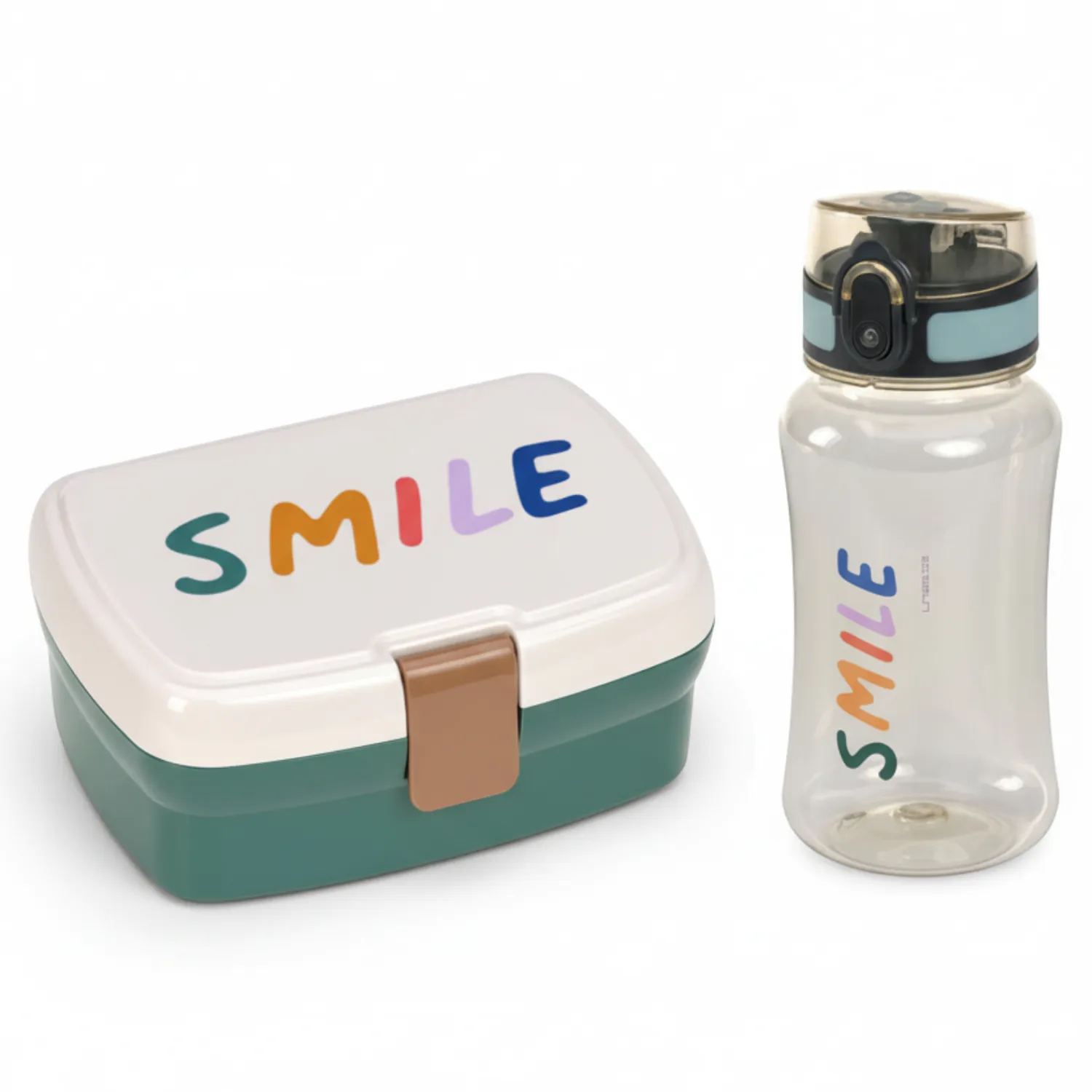 Lunchboxy|Bidony I Butelki | Lassig Zestaw na lunch: Lunchbox + Tritanowa butelka - bidon 460 ml Little Gang Smile - milky, ocean green