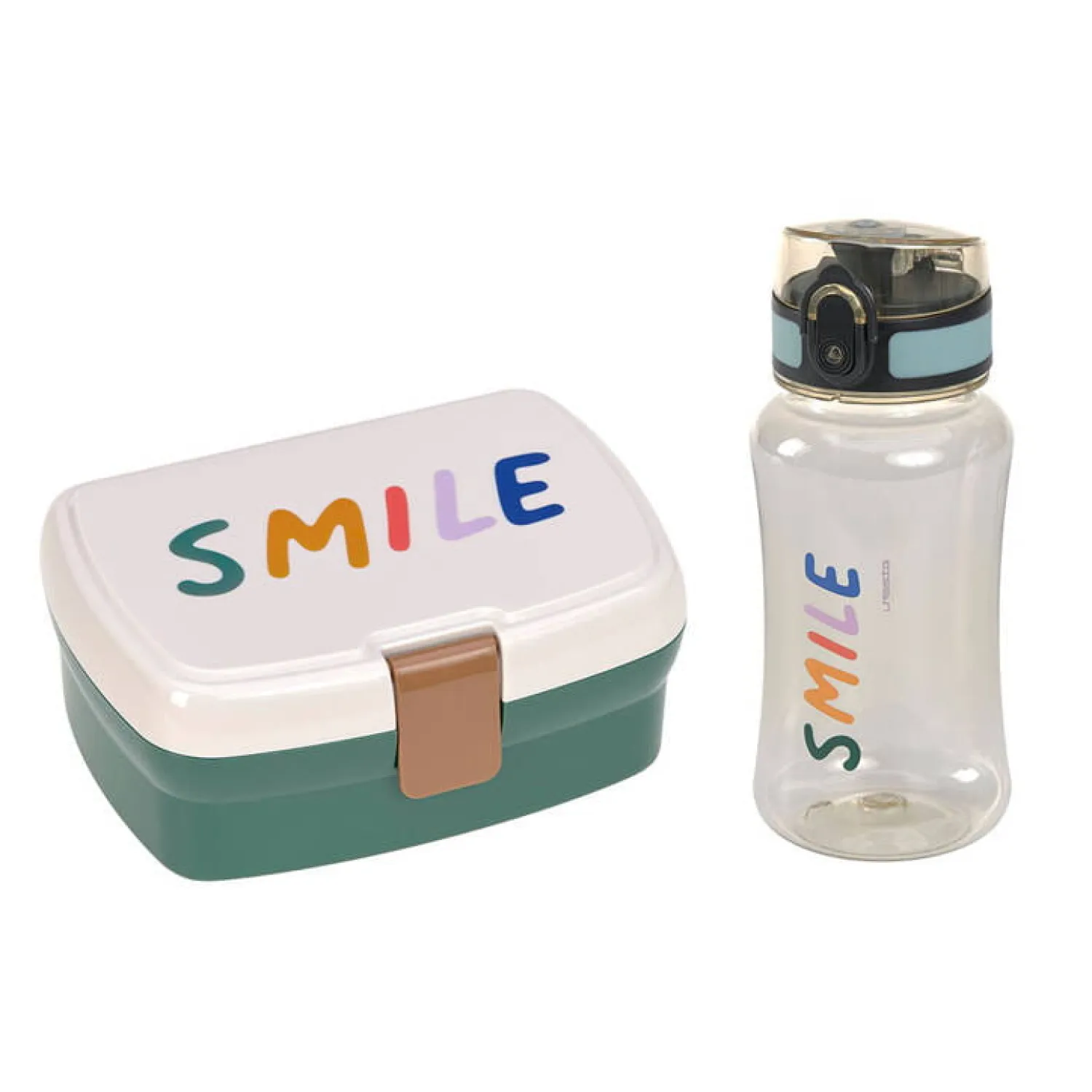 Lunchboxy|Bidony I Butelki | Lassig Zestaw na lunch: Lunchbox + Tritanowa butelka - bidon 460 ml Little Gang Smile - milky, ocean green