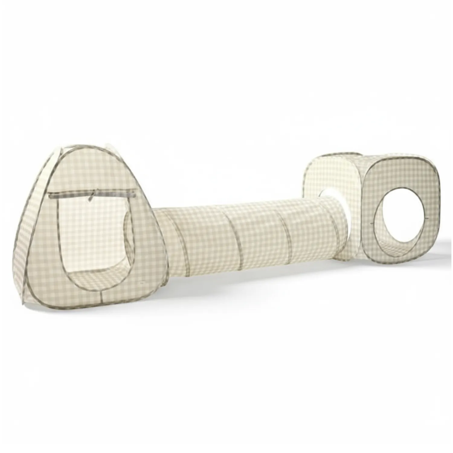 6 Lat+|3 Lata + | 3 Sprouts Zestaw namiotów dla dzieci z tunelem 3w1 Gingham Beige