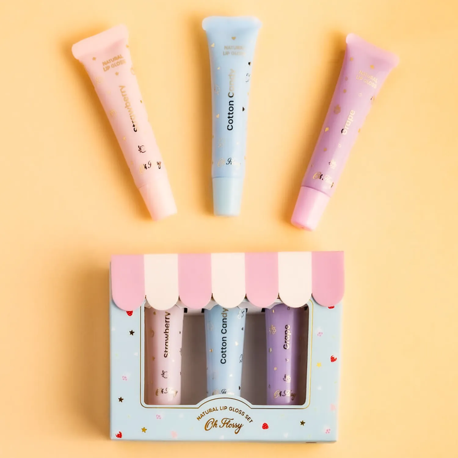Naturalne Kosmetyki | Oh Flossy Zestaw 3 naturalnych pomadek nawilżających, błyszczyków