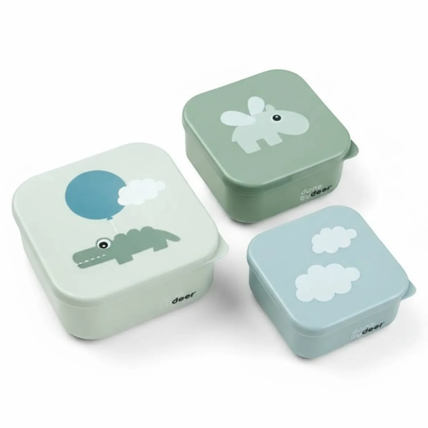 Lunchboxy|Przechowywanie Jedzenia | Done by Deer Zestaw pojemników 3szt. Happy Clouds Green