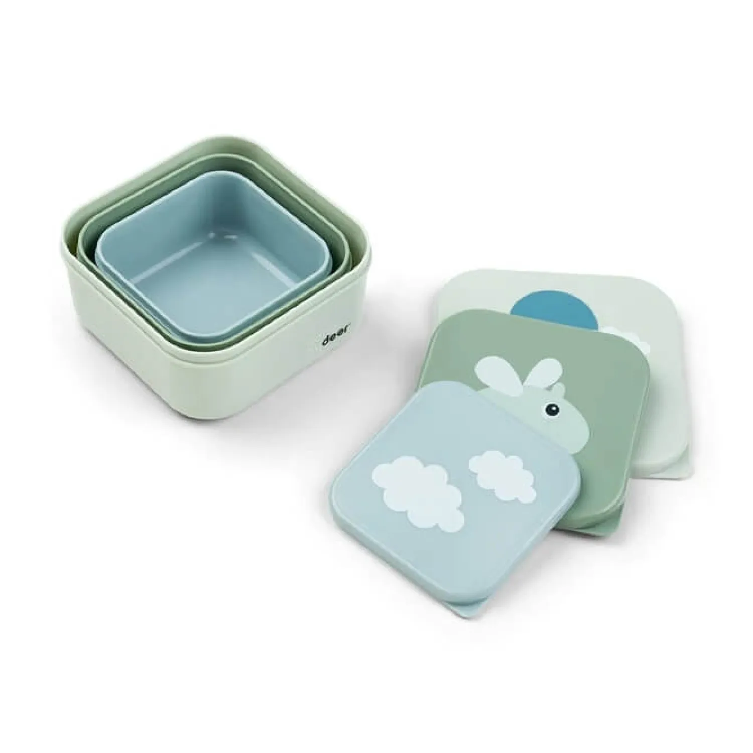 Lunchboxy|Przechowywanie Jedzenia | Done by Deer Zestaw pojemników 3szt. Happy Clouds Green