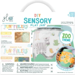 6 Lat+|3 Lata + | Glo Pals Zestaw sensoryczny DIY, świecący słoik z brokatami i figurkami Fun Fillers + naklejki gratis - ZOO