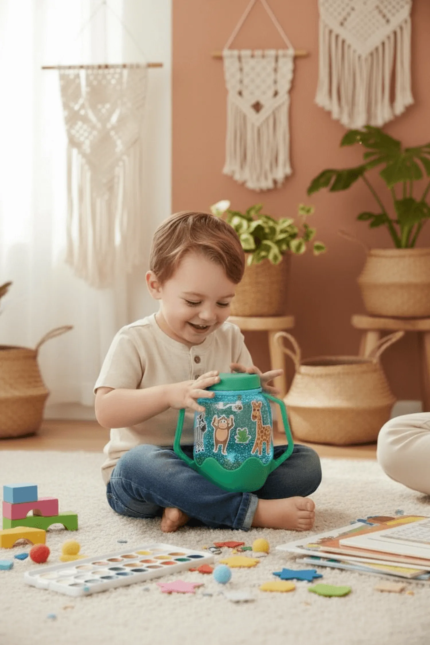 6 Lat+|3 Lata + | Glo Pals Zestaw sensoryczny DIY, świecący słoik z brokatami i figurkami Fun Fillers + naklejki gratis - ZOO