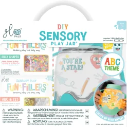 Zestaw sensoryczny DIY, świecący słoik z brokatami i figurkami Fun Fillers + naklejki gratis - ABC