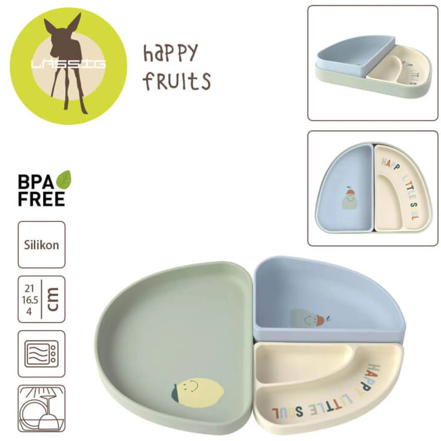 Naczynia Dla Dzieci | Lassig Zestaw silikonowych naczyń 3 el. Happy Fruit Lemon