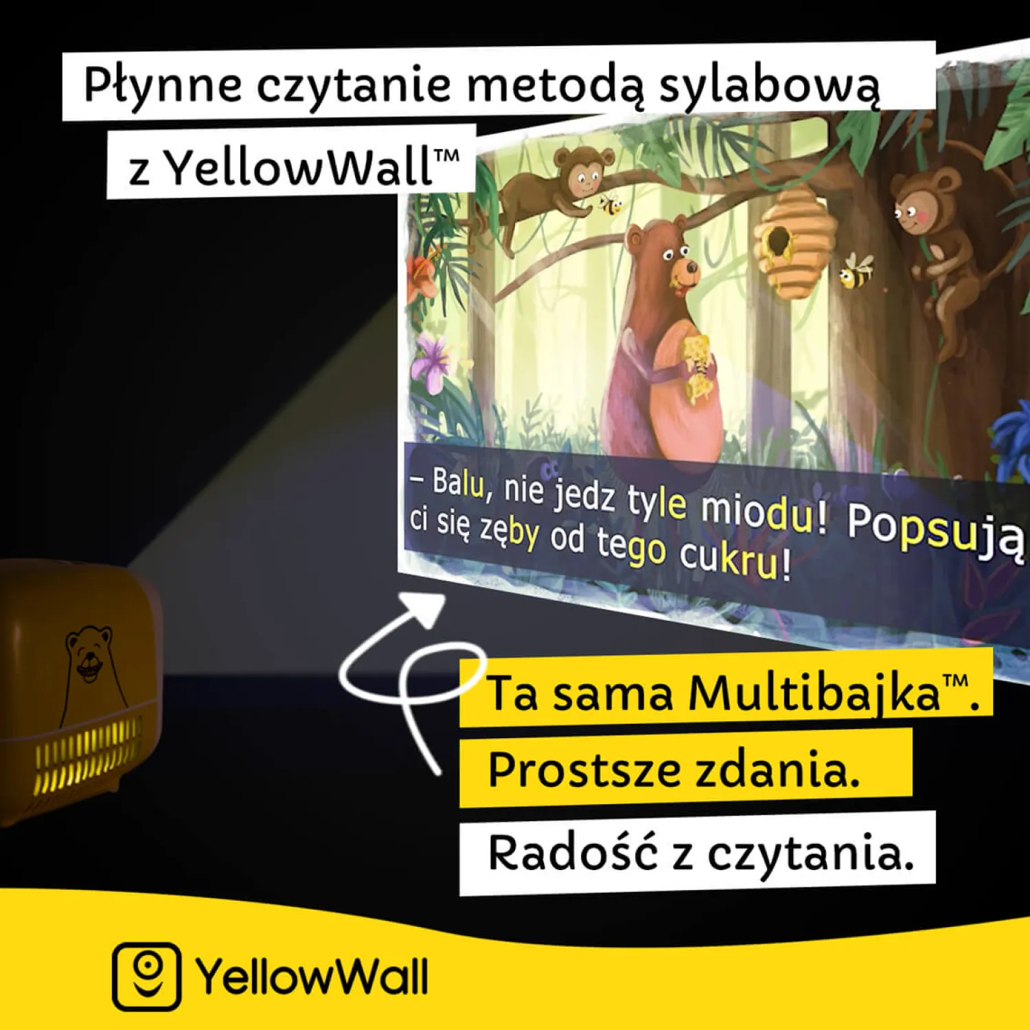 8 Lat+|Szumiące Misie I Projektory | YellowWall Zestaw startowy. Projektor + 4 Multibajki