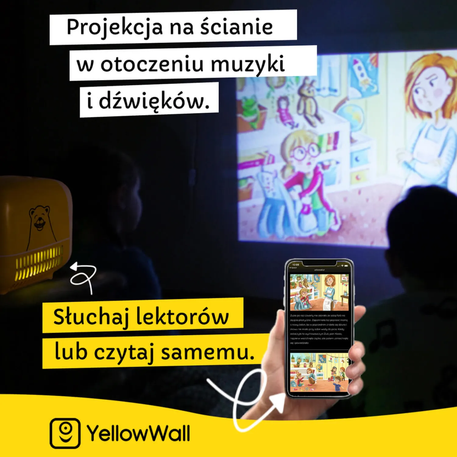 8 Lat+|Szumiące Misie I Projektory | YellowWall Zestaw startowy. Projektor + 4 Multibajki