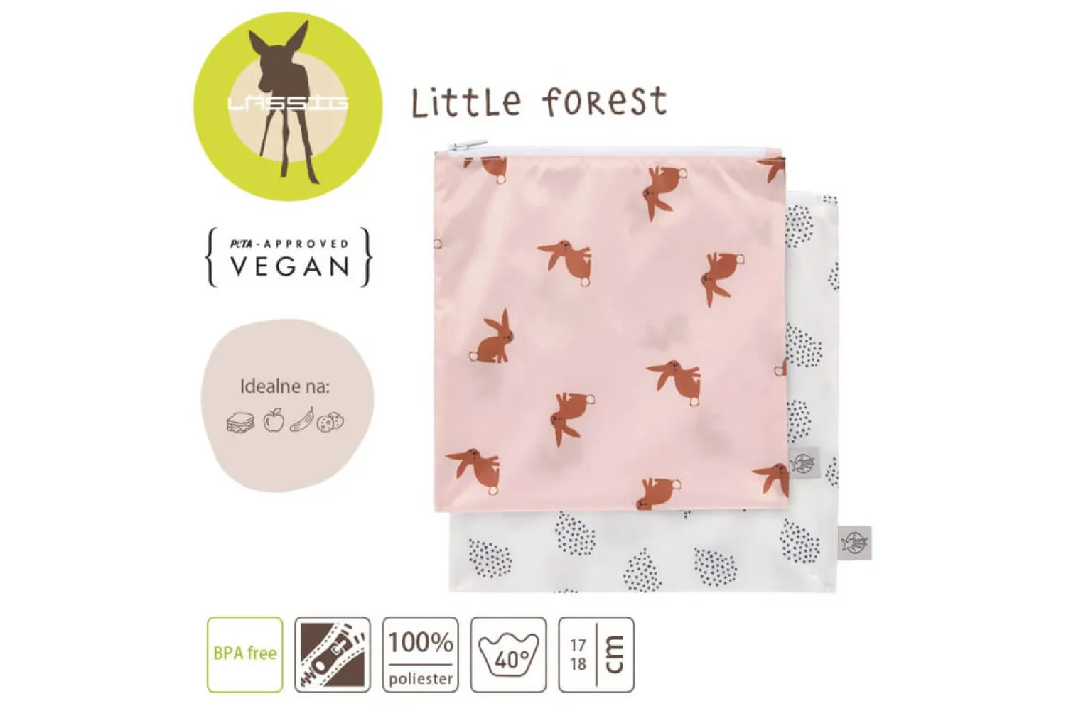 Lunchboxy|Przechowywanie Jedzenia | Lassig Zestaw torebek na przekąski Little Forest Zajączek