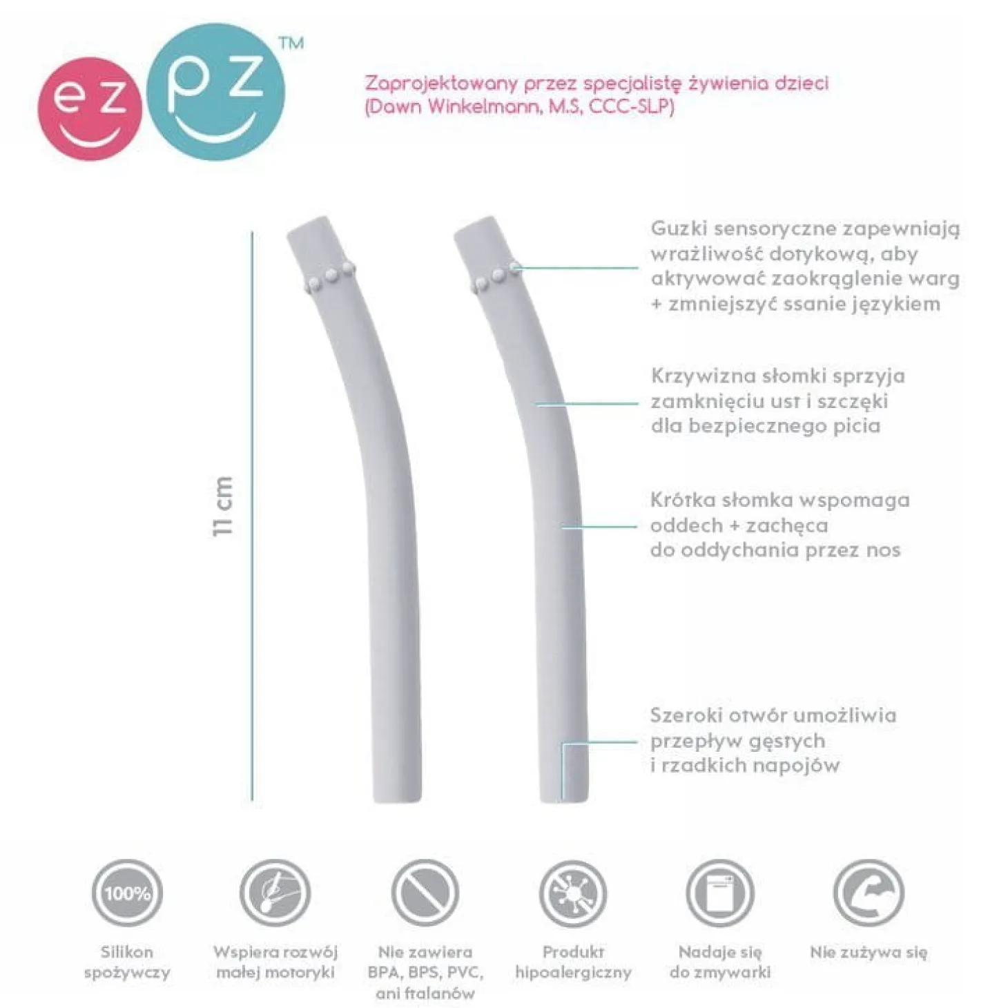 Zestaw uzupełniających silikonowych słomek do kubeczka Mini Cup 2 szt. pastelowa szarość