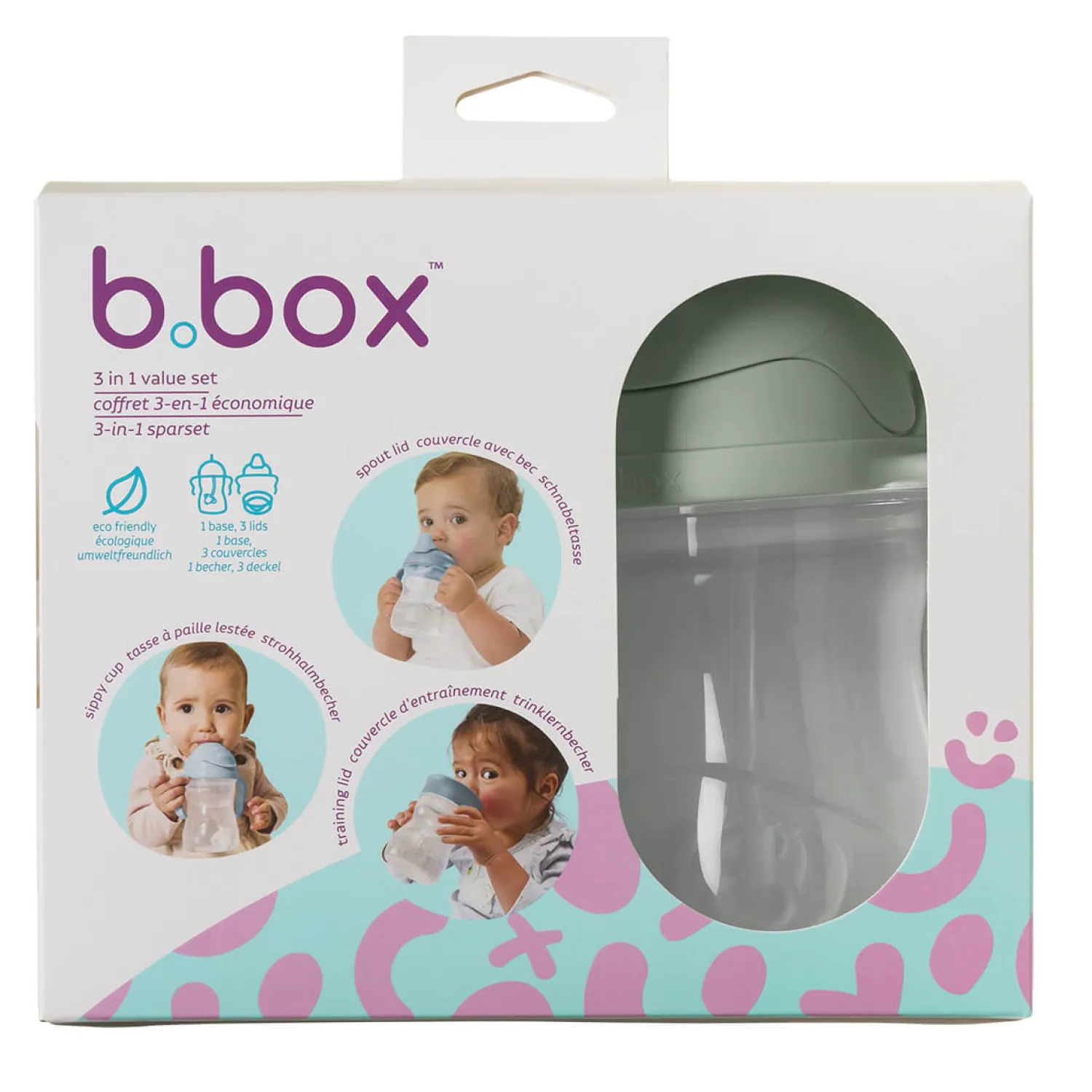 Bidony I Butelki|Bidony I Butelki | b.box Zestaw 3w1 do nauki picia - Sage