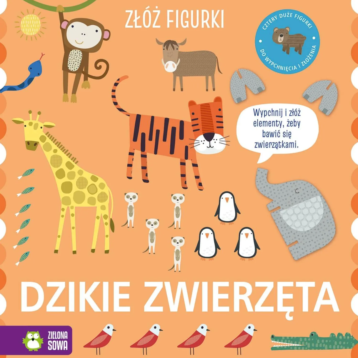 Ruchome Elementy|2-5 Lat | Wydawnictwo Zielona Sowa Złóż figurki. Dzikie zwierzęta